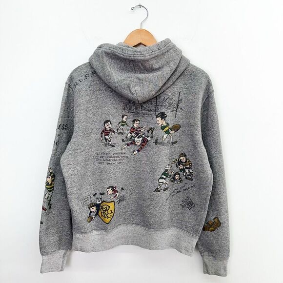 Polo Ralph Lauren Men’s Unisex Cartoon Rugby All Over Printed Fleece Heather Gra - Picture 2 of 16